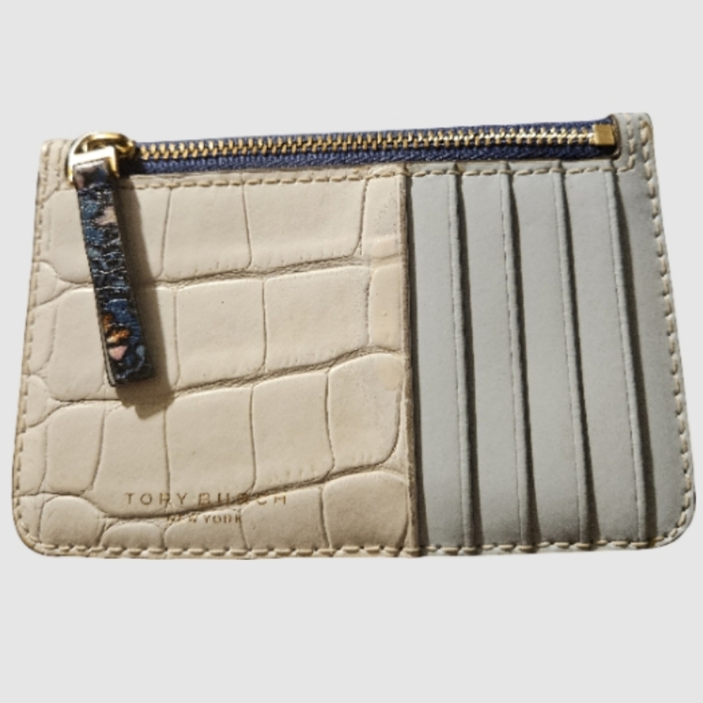 Tory Burch Blue Floral and Cream Card Holder
